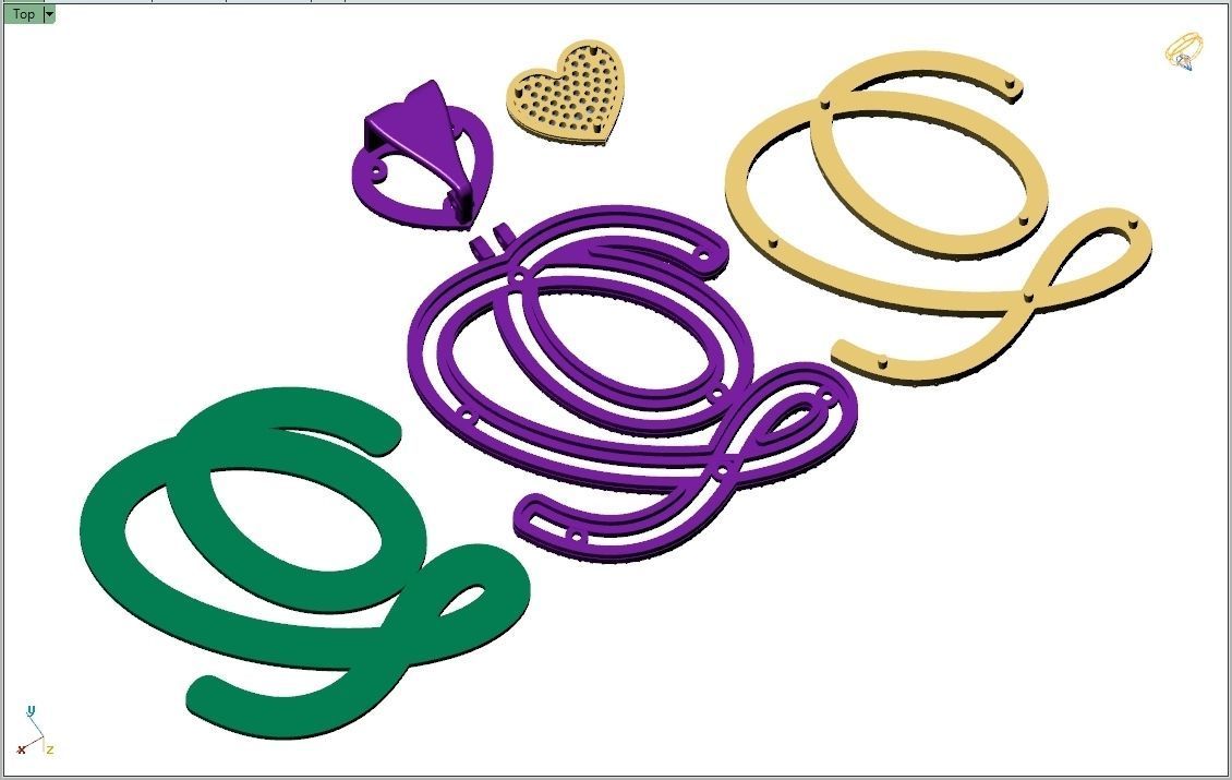 Custom Cursive Initial Q Letter Diamond Pendant A to Z Alphabet 3D print model_15