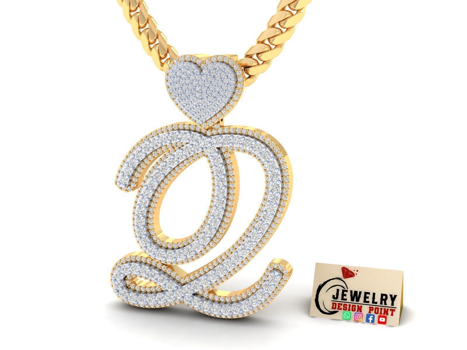 Custom Cursive Initial Q Letter Diamond Pendant A to Z Alphabet 3D print model_2