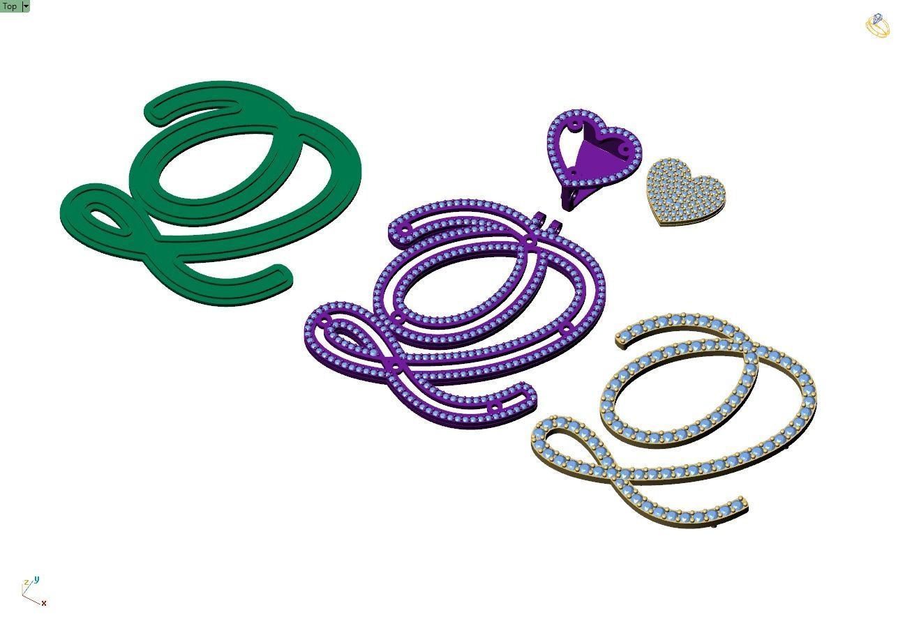 Custom Cursive Initial Q Letter Diamond Pendant A to Z Alphabet 3D print model_14