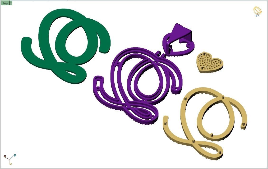 Custom Cursive Initial Q Letter Diamond Pendant A to Z Alphabet 3D print model_13