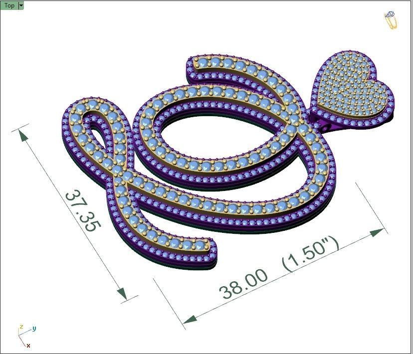 Custom Cursive Initial Q Letter Diamond Pendant A to Z Alphabet 3D print model_4