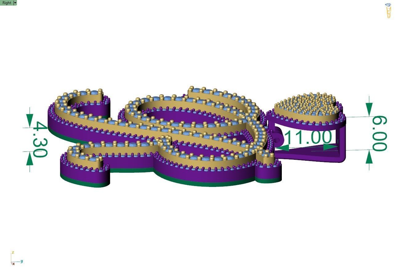 Custom Cursive Initial R Letter Diamond Pendant A to Z Alphabet 3D print model_7