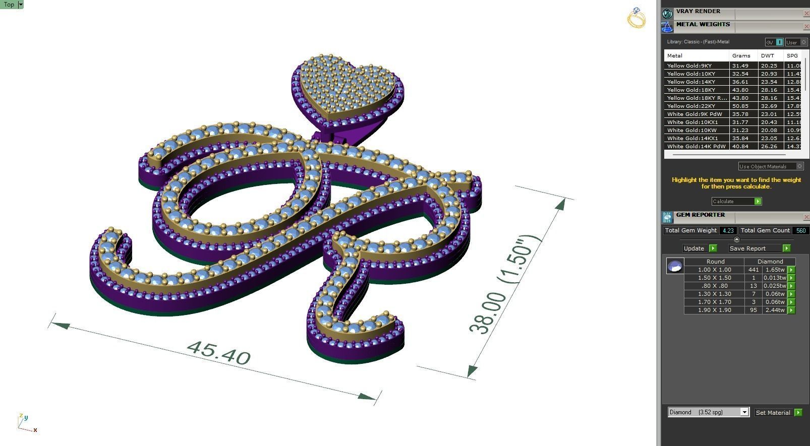 Custom Cursive Initial R Letter Diamond Pendant A to Z Alphabet 3D print model_6