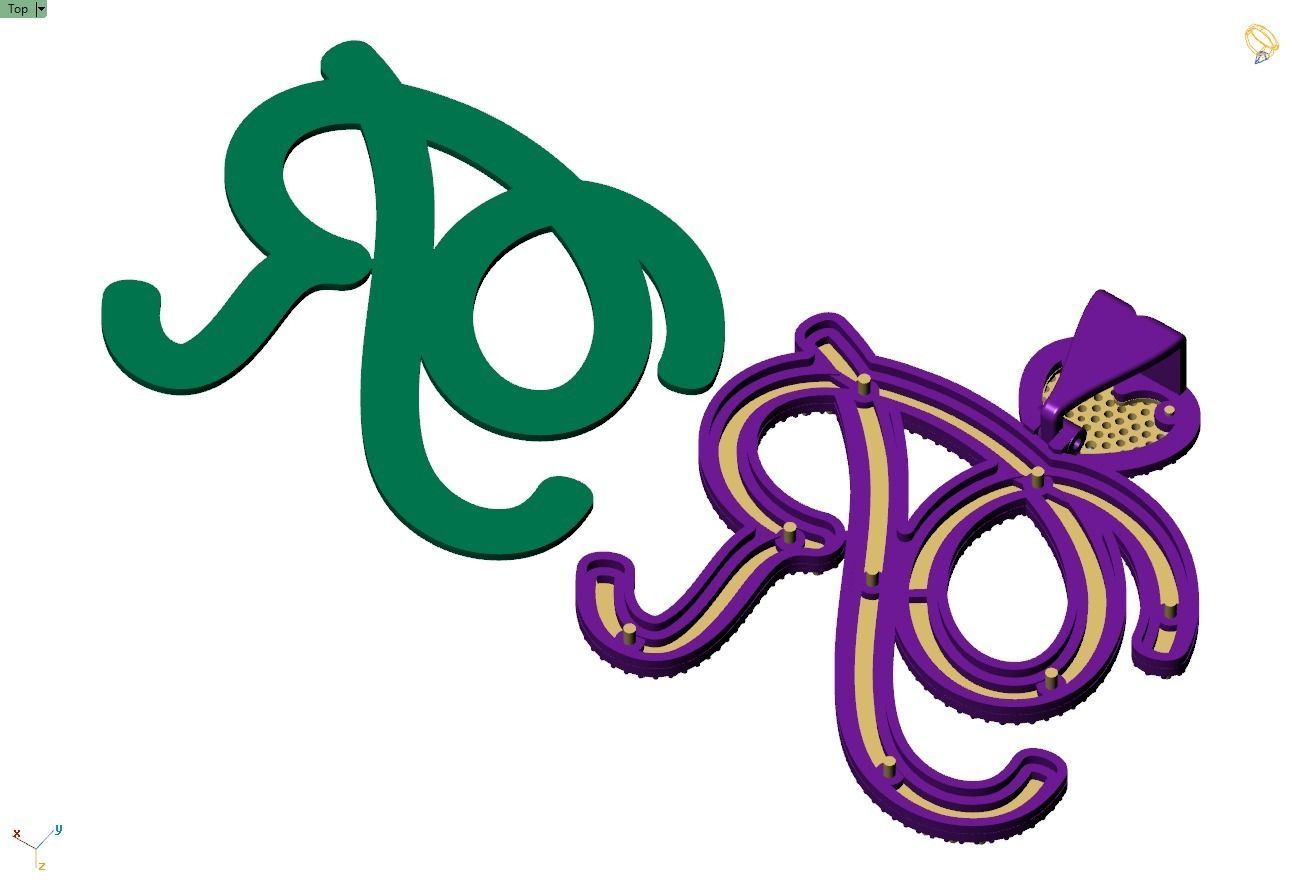 Custom Cursive Initial R Letter Diamond Pendant A to Z Alphabet 3D print model_11