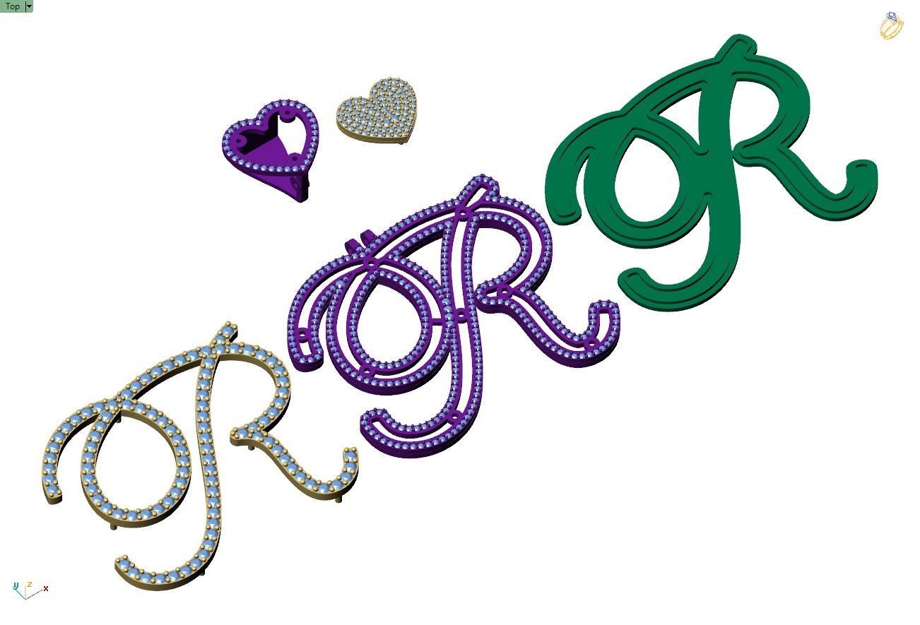 Custom Cursive Initial R Letter Diamond Pendant A to Z Alphabet 3D print model_14