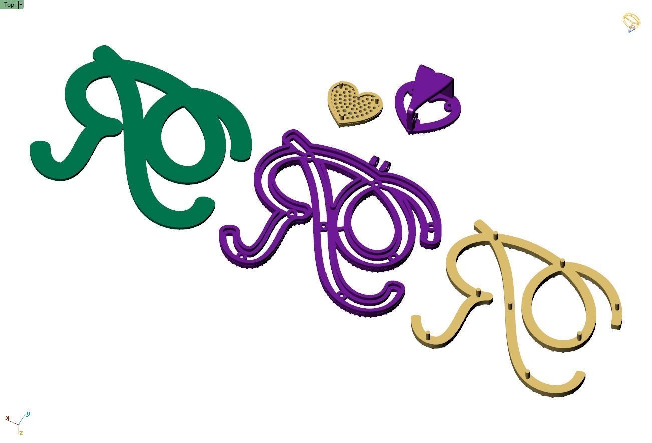 Custom Cursive Initial R Letter Diamond Pendant A to Z Alphabet 3D print model_13