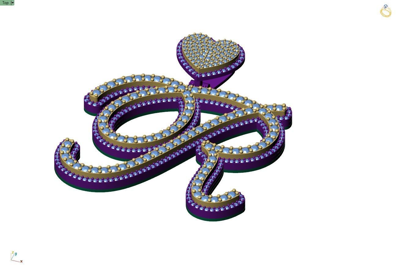 Custom Cursive Initial R Letter Diamond Pendant A to Z Alphabet 3D print model_8