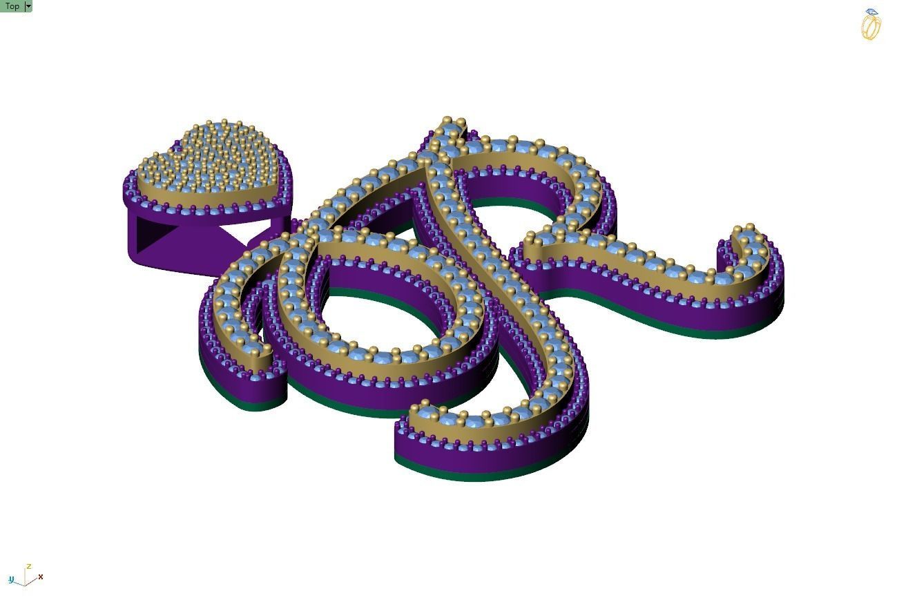 Custom Cursive Initial R Letter Diamond Pendant A to Z Alphabet 3D print model_10