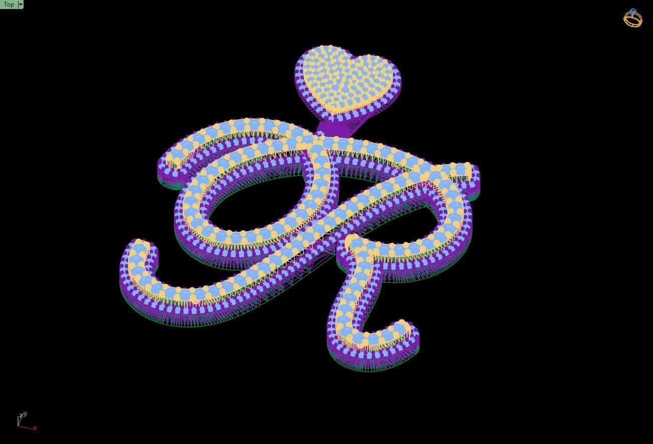 Custom Cursive Initial R Letter Diamond Pendant A to Z Alphabet 3D print model_15