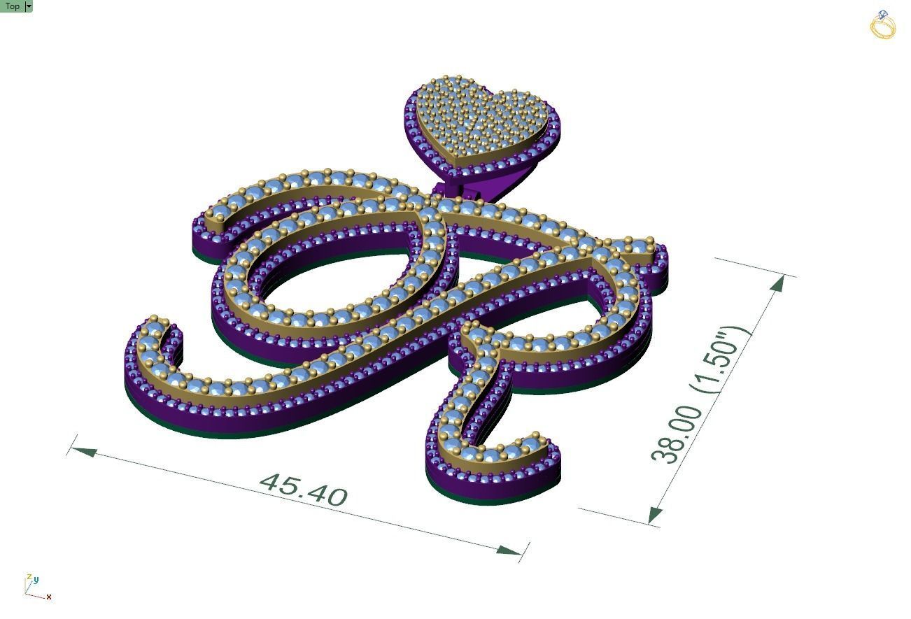 Custom Cursive Initial R Letter Diamond Pendant A to Z Alphabet 3D print model_4