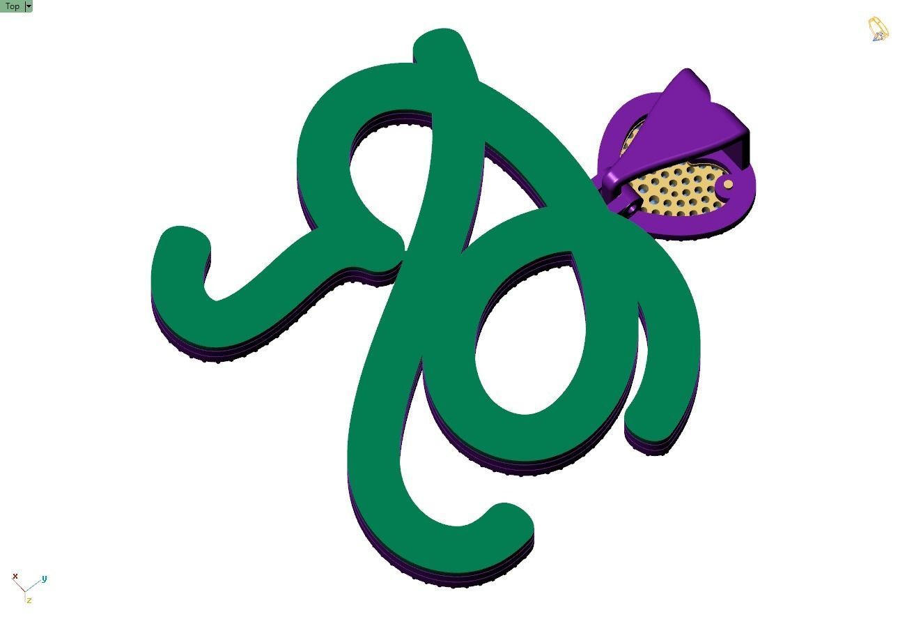 Custom Cursive Initial R Letter Diamond Pendant A to Z Alphabet 3D print model_9