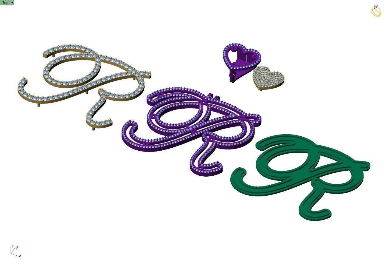 Custom Cursive Initial R Letter Diamond Pendant A to Z Alphabet 3D print model_12