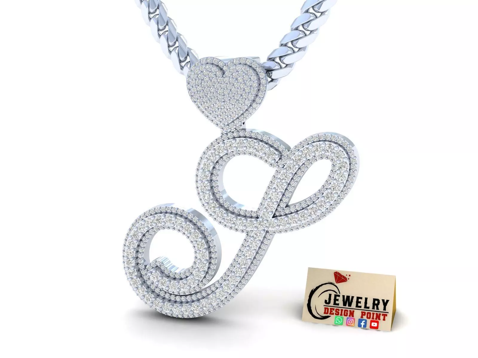 Custom Cursive Initial S Letter Diamond Pendant A to Z Alphabet 3D print model_0