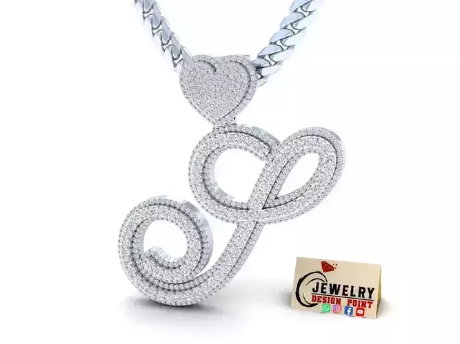 Custom Cursive Initial S Letter Diamond Pendant A to Z Alphabet 3D print model