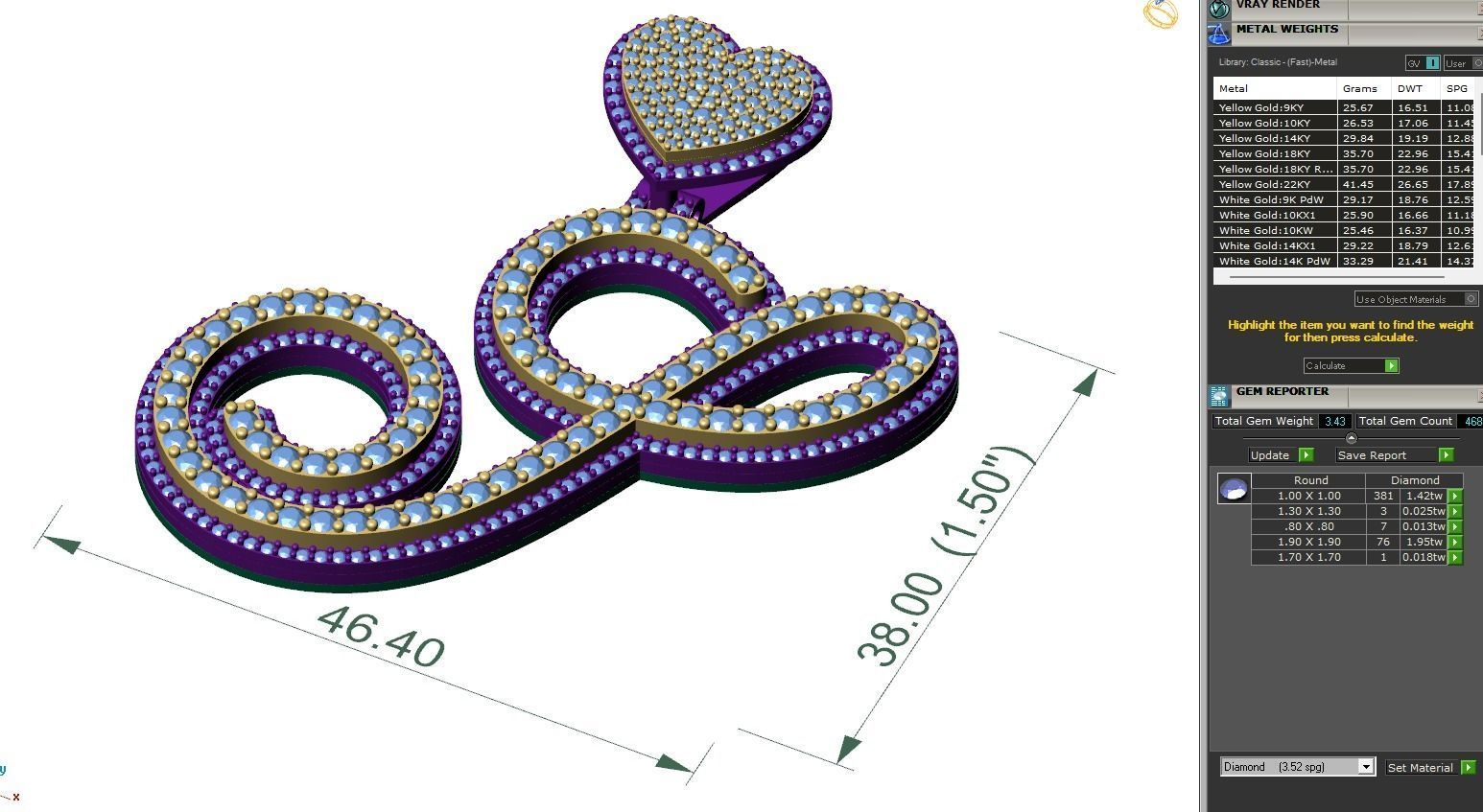 Custom Cursive Initial S Letter Diamond Pendant A to Z Alphabet 3D print model_6