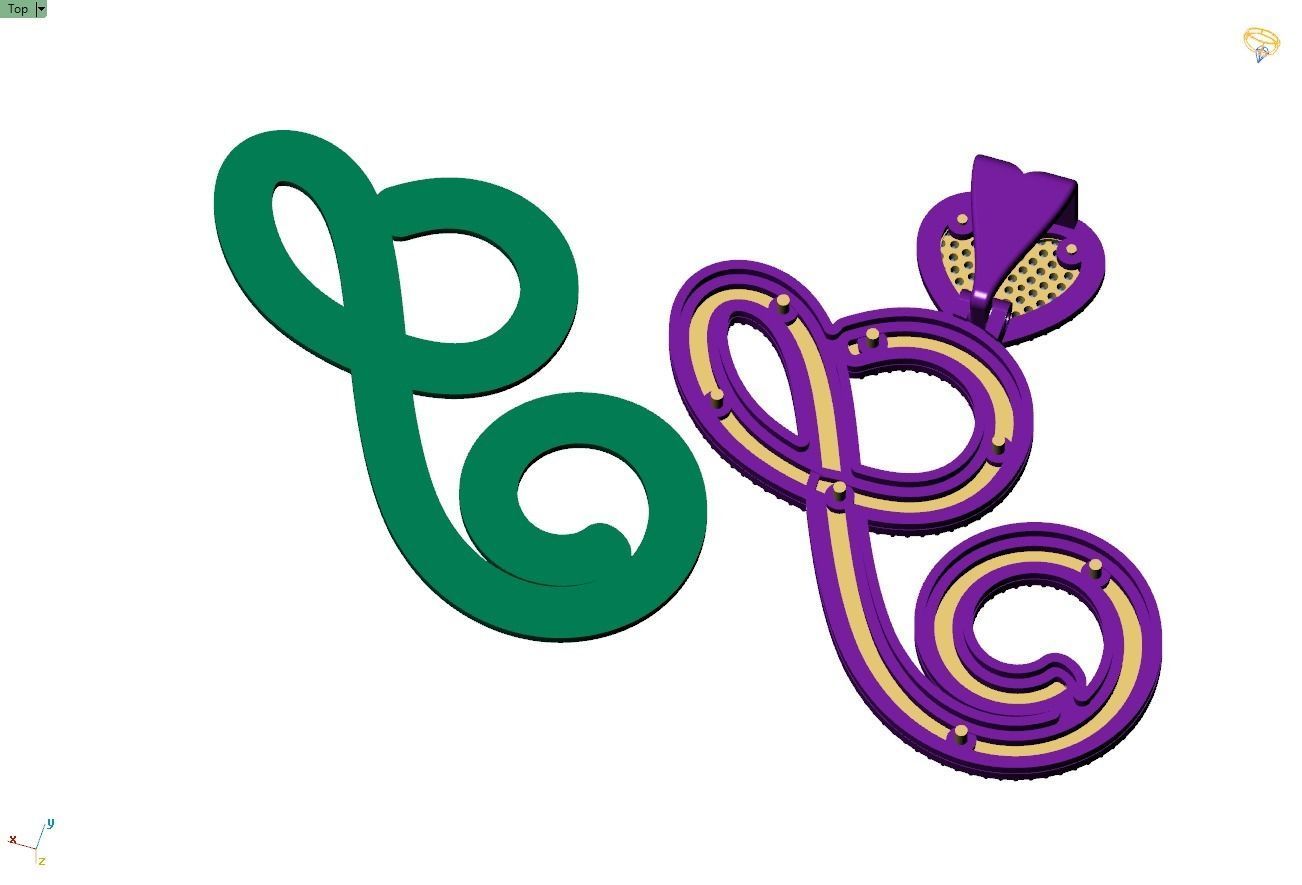 Custom Cursive Initial S Letter Diamond Pendant A to Z Alphabet 3D print model_11