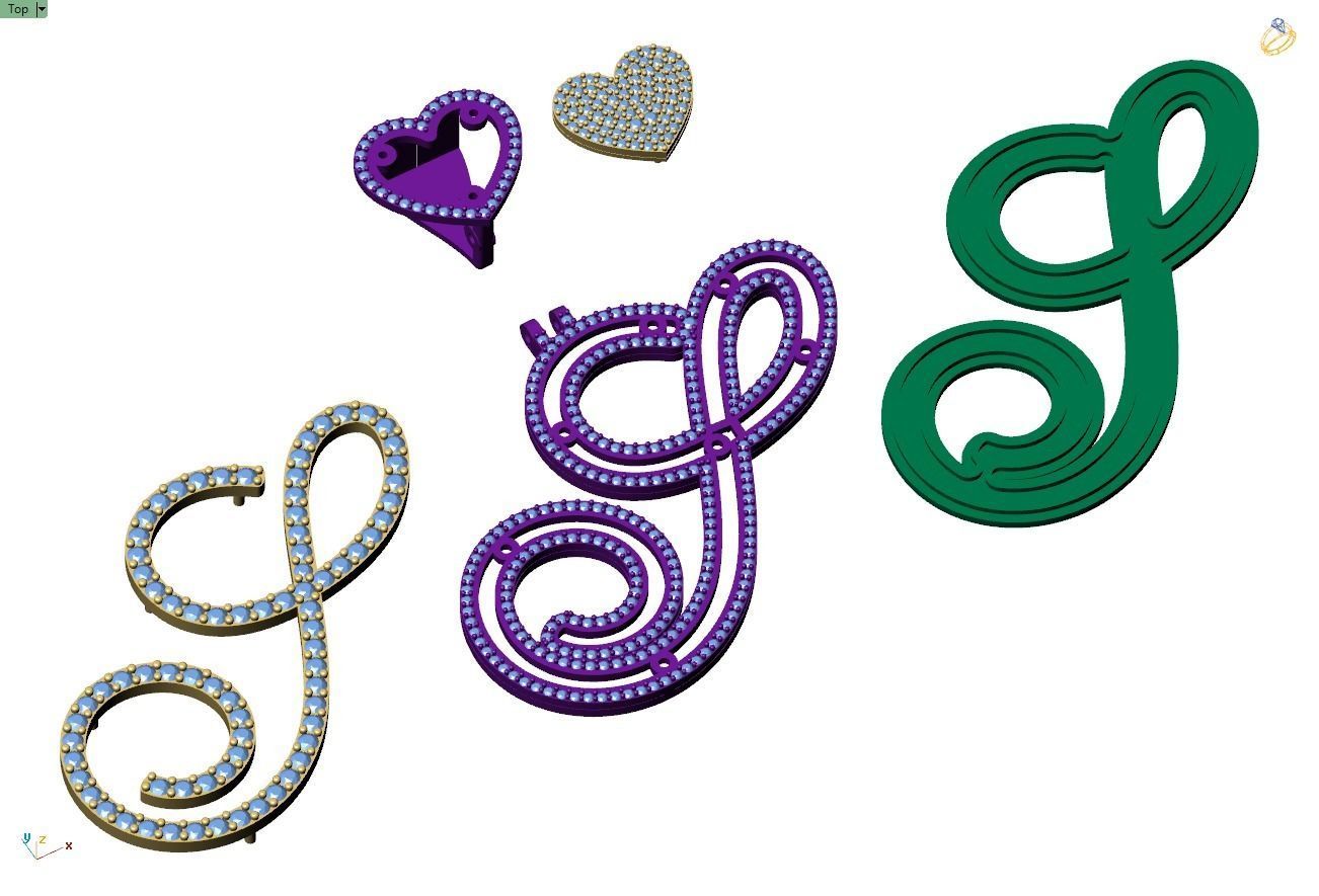 Custom Cursive Initial S Letter Diamond Pendant A to Z Alphabet 3D print model_14