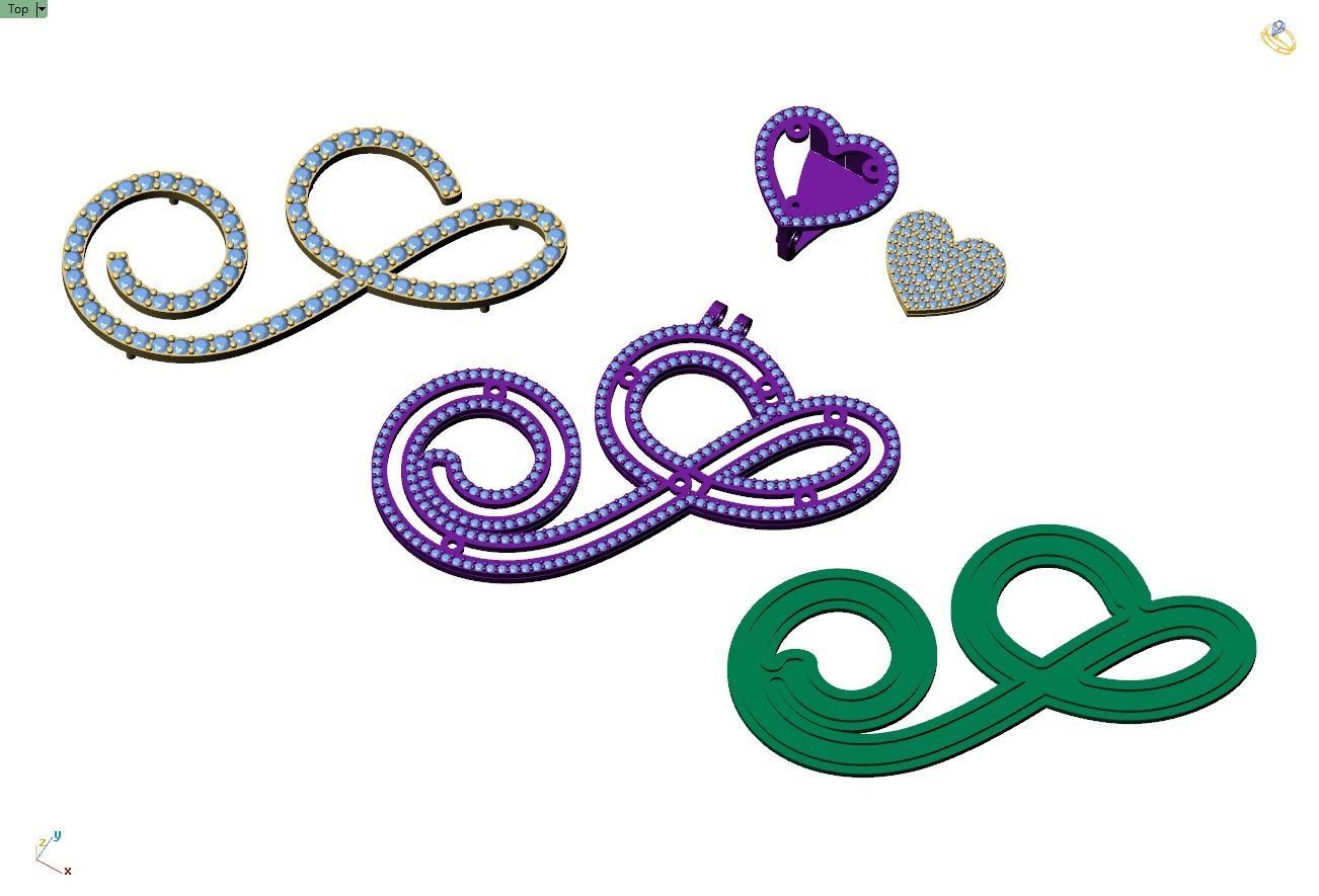 Custom Cursive Initial S Letter Diamond Pendant A to Z Alphabet 3D print model_12