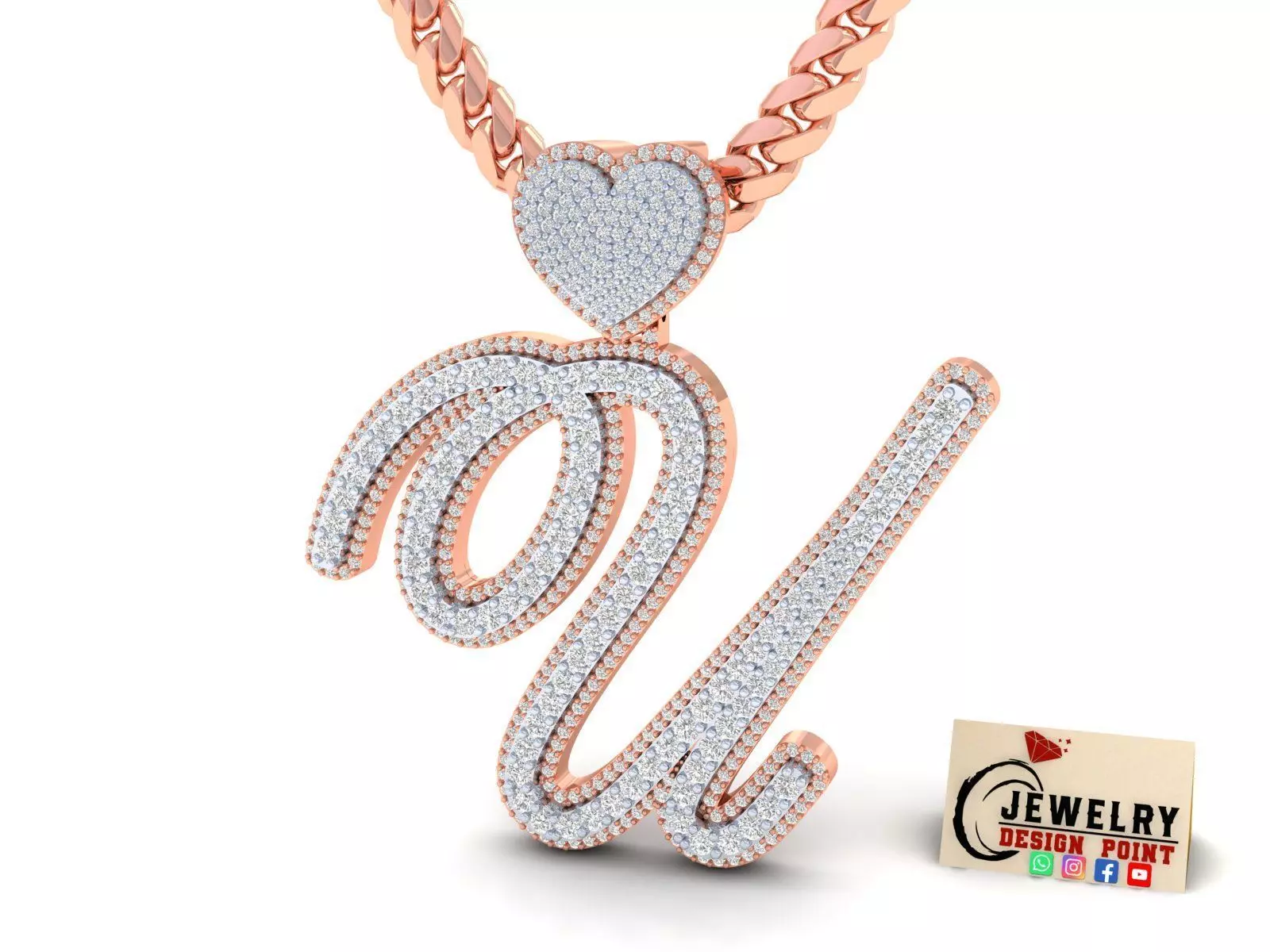 Custom Cursive Initial Q Letter Diamond Pendant A to Z Alphabet 3D print model_0