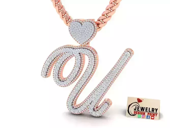Custom Cursive Initial Q Letter Diamond Pendant A to Z Alphabet 3D print model