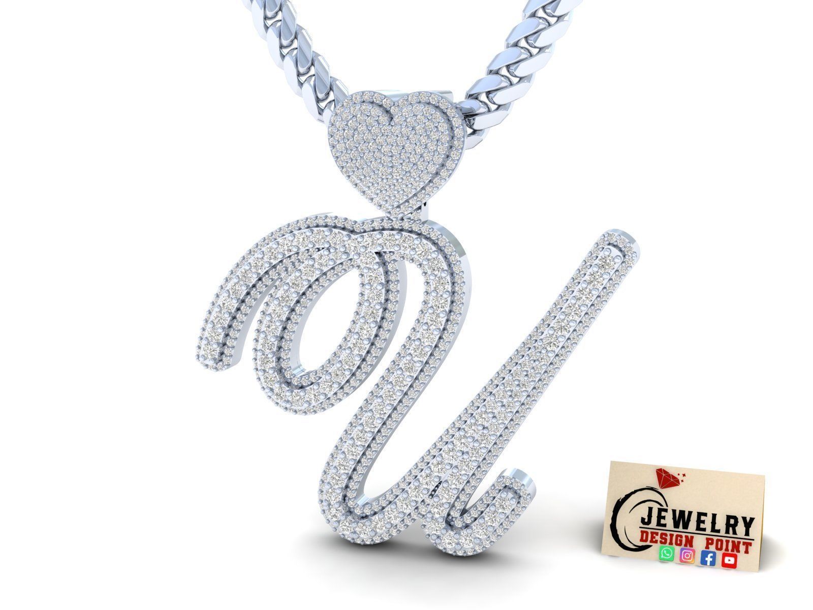 Custom Cursive Initial Q Letter Diamond Pendant A to Z Alphabet 3D print model_2