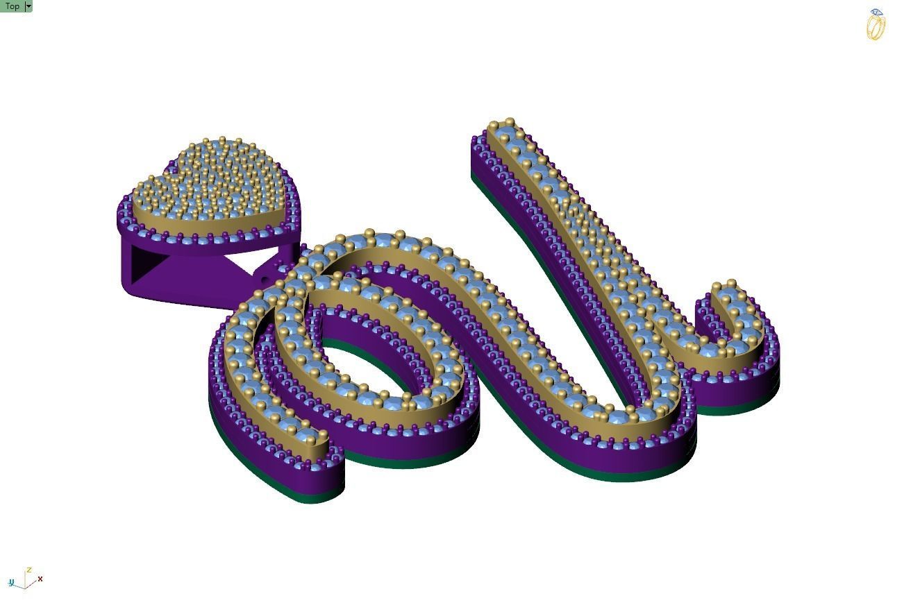 Custom Cursive Initial Q Letter Diamond Pendant A to Z Alphabet 3D print model_10