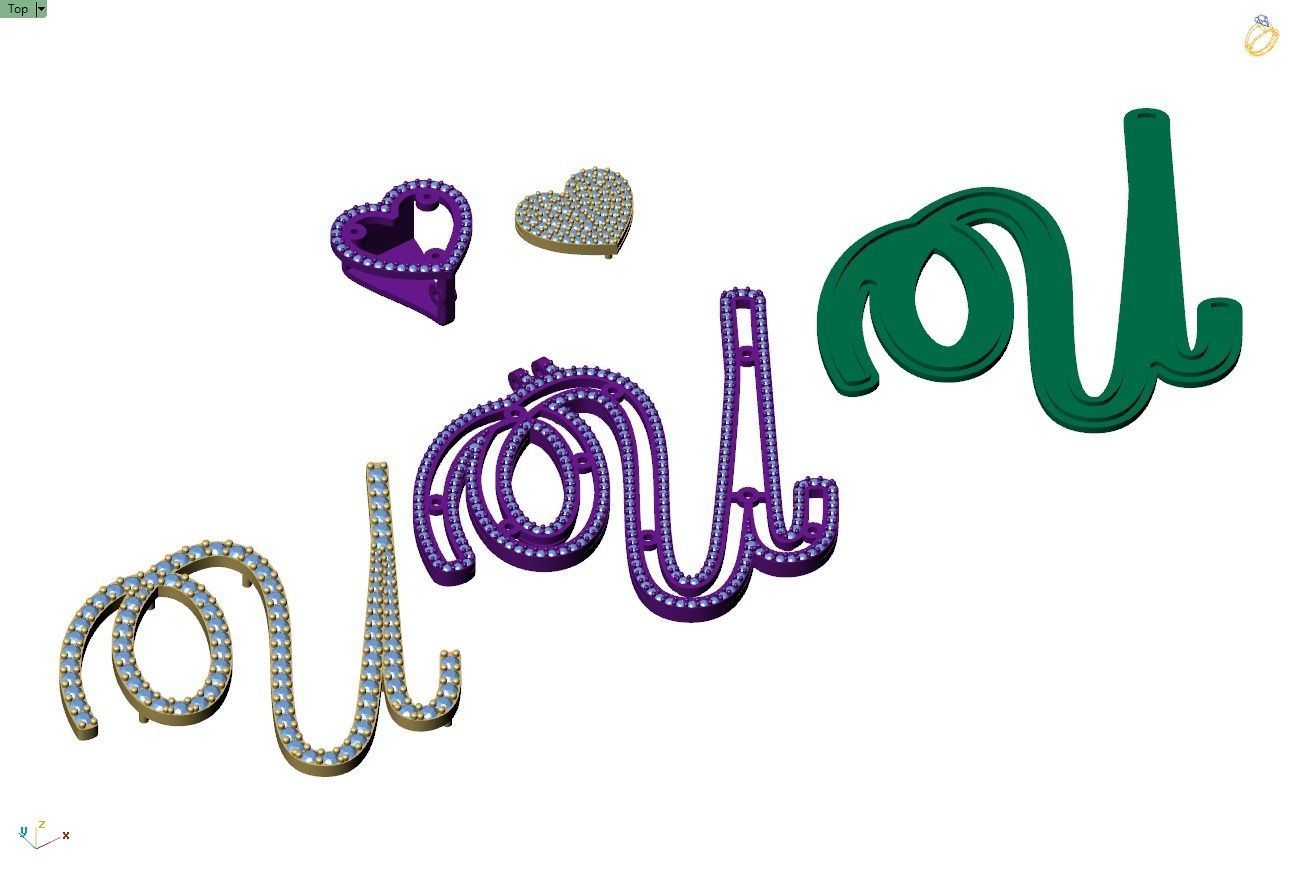 Custom Cursive Initial Q Letter Diamond Pendant A to Z Alphabet 3D print model_14