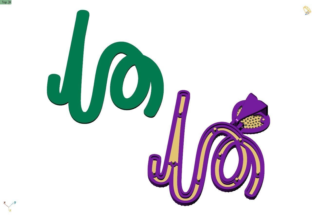 Custom Cursive Initial Q Letter Diamond Pendant A to Z Alphabet 3D print model_11