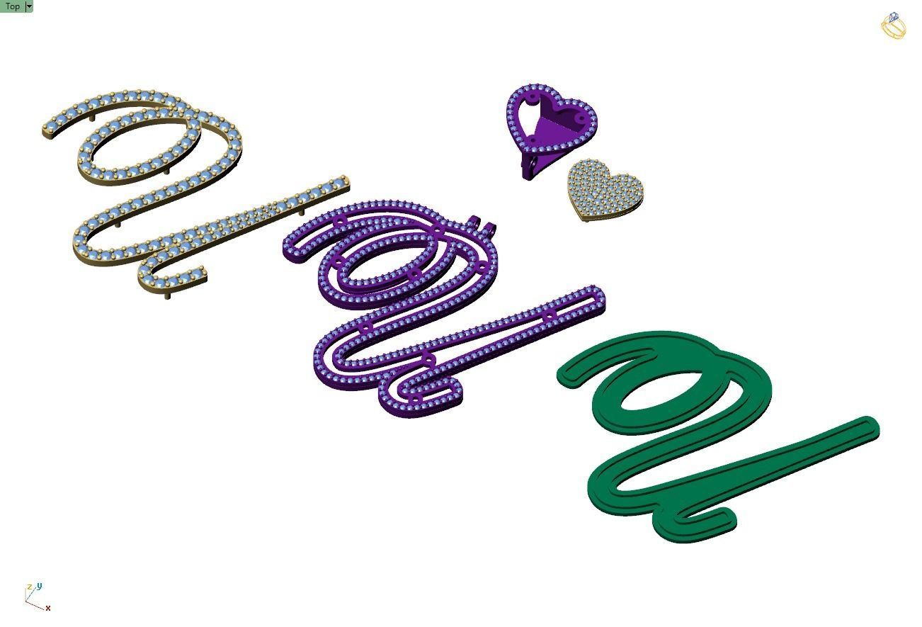 Custom Cursive Initial Q Letter Diamond Pendant A to Z Alphabet 3D print model_12