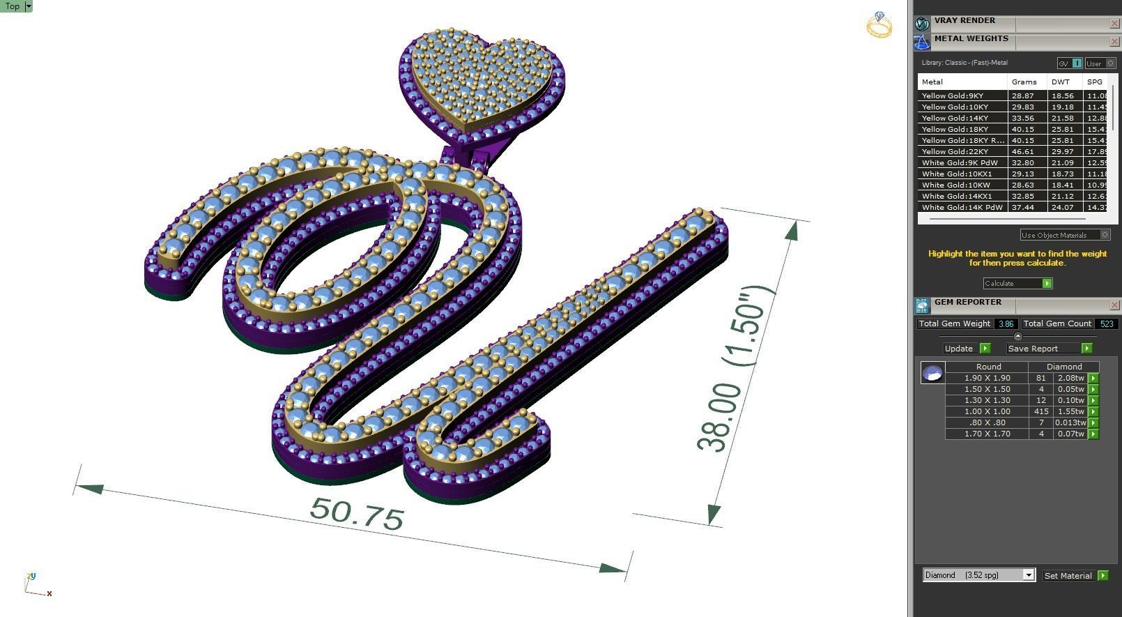 Custom Cursive Initial Q Letter Diamond Pendant A to Z Alphabet 3D print model_6