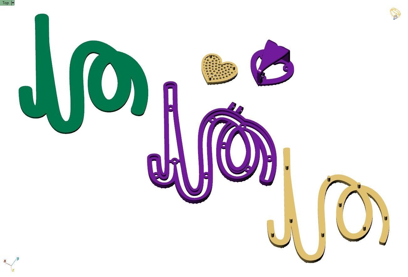 Custom Cursive Initial Q Letter Diamond Pendant A to Z Alphabet 3D print model_13