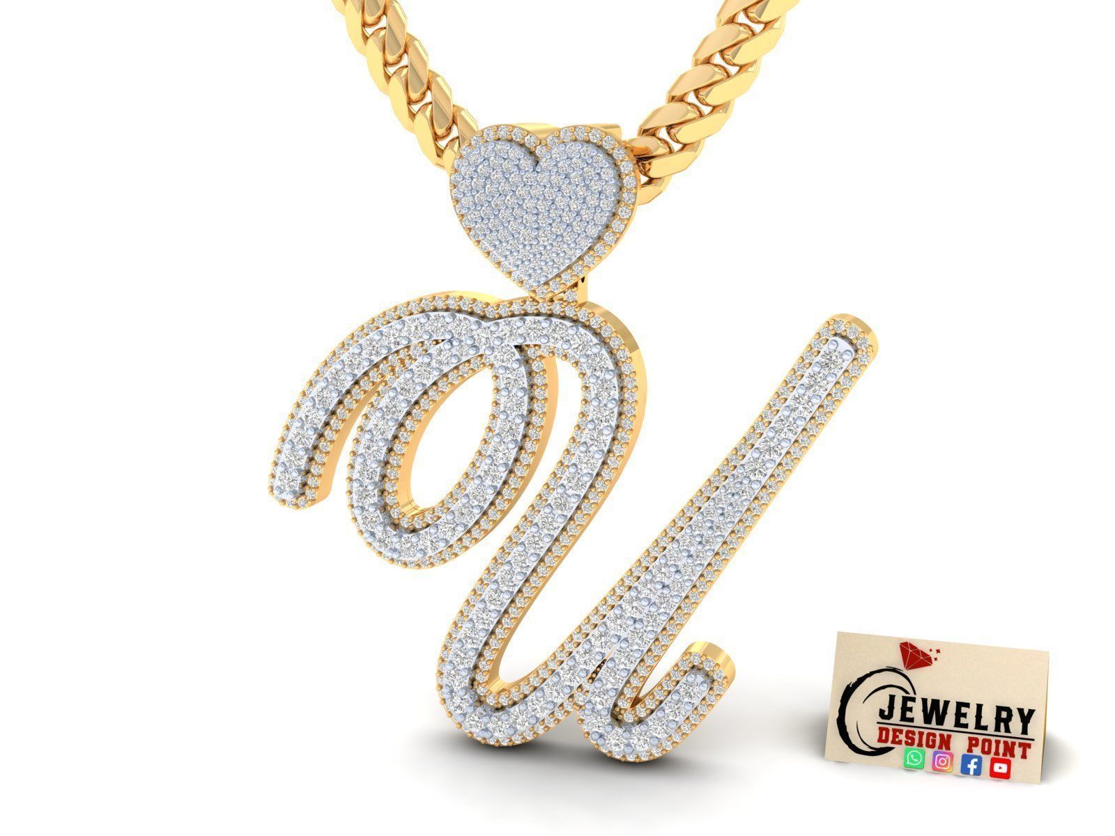 Custom Cursive Initial Q Letter Diamond Pendant A to Z Alphabet 3D print model_3