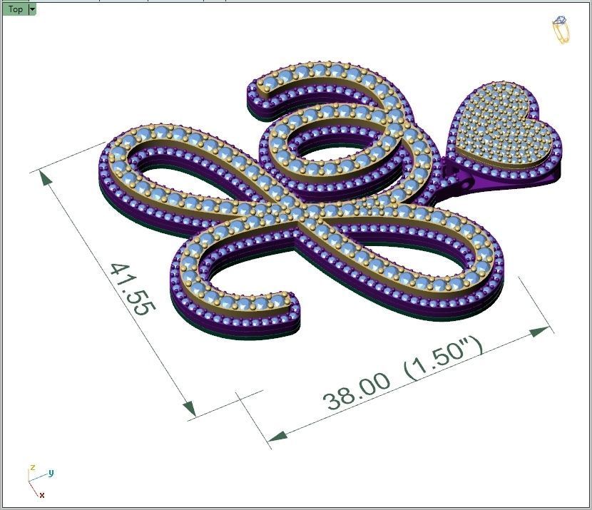 Custom Cursive Initial X Letter Diamond Pendant A to Z Alphabet 3D print model_4