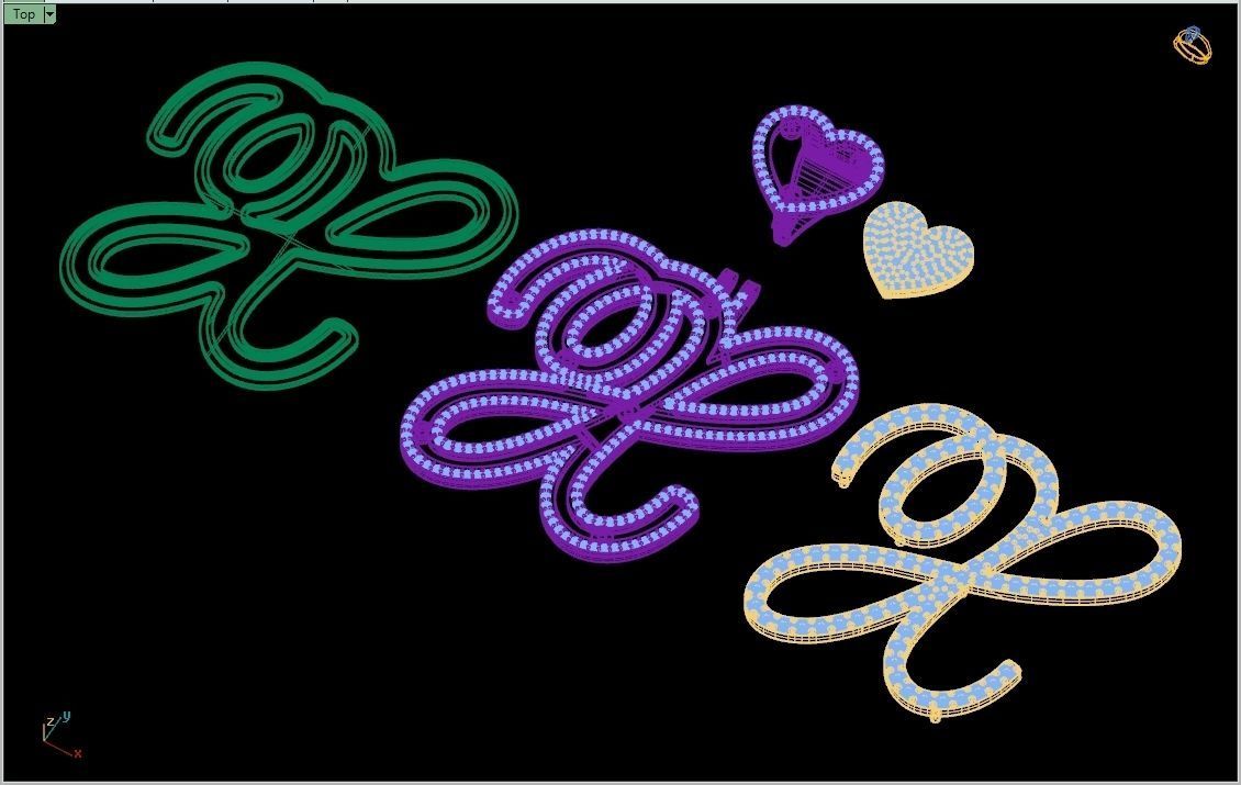 Custom Cursive Initial X Letter Diamond Pendant A to Z Alphabet 3D print model_17