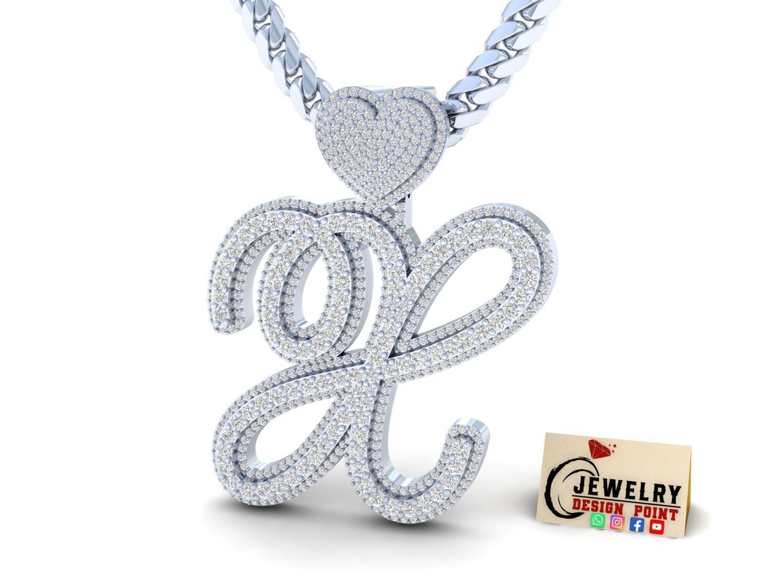 Custom Cursive Initial X Letter Diamond Pendant A to Z Alphabet 3D print model_3