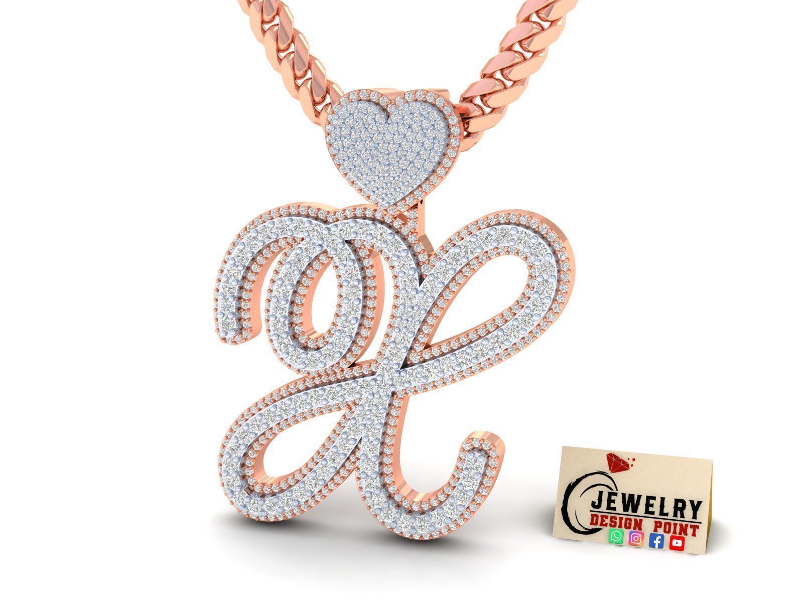 Custom Cursive Initial X Letter Diamond Pendant A to Z Alphabet 3D print model_2