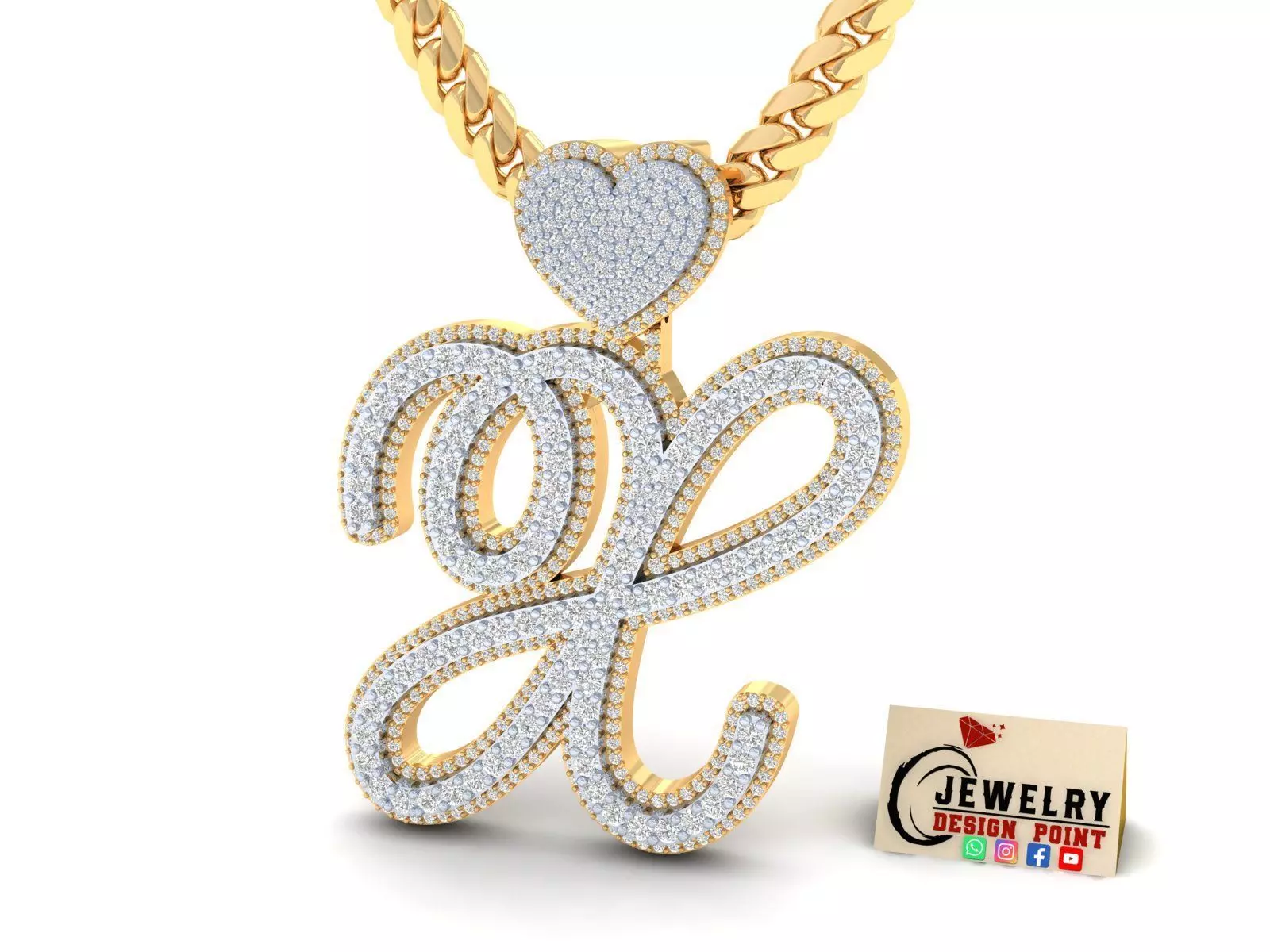 Custom Cursive Initial X Letter Diamond Pendant A to Z Alphabet 3D print model_0