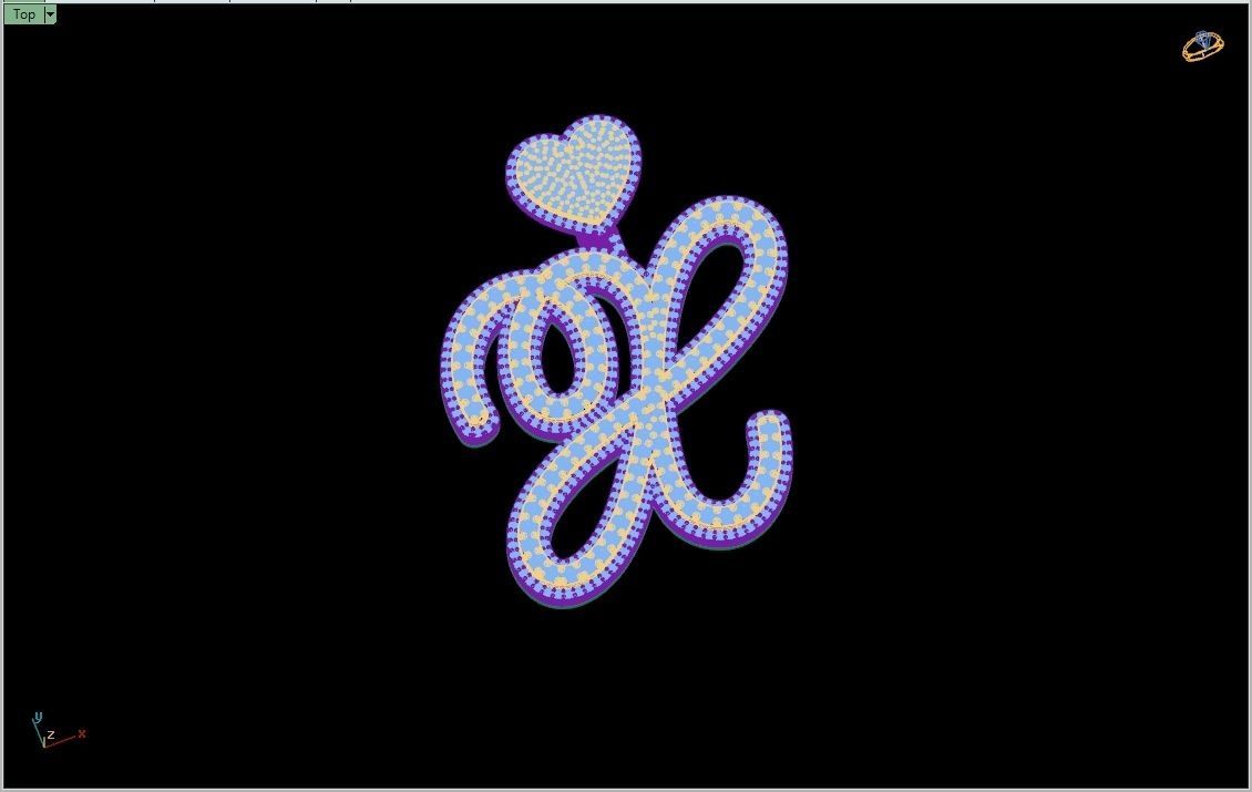 Custom Cursive Initial X Letter Diamond Pendant A to Z Alphabet 3D print model_16