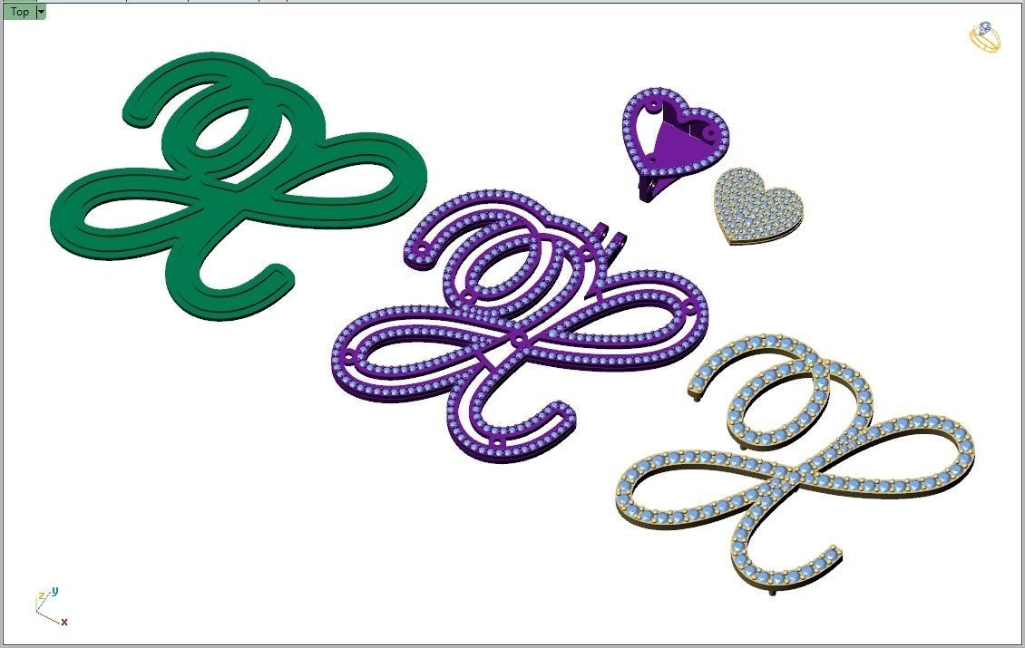 Custom Cursive Initial X Letter Diamond Pendant A to Z Alphabet 3D print model_13