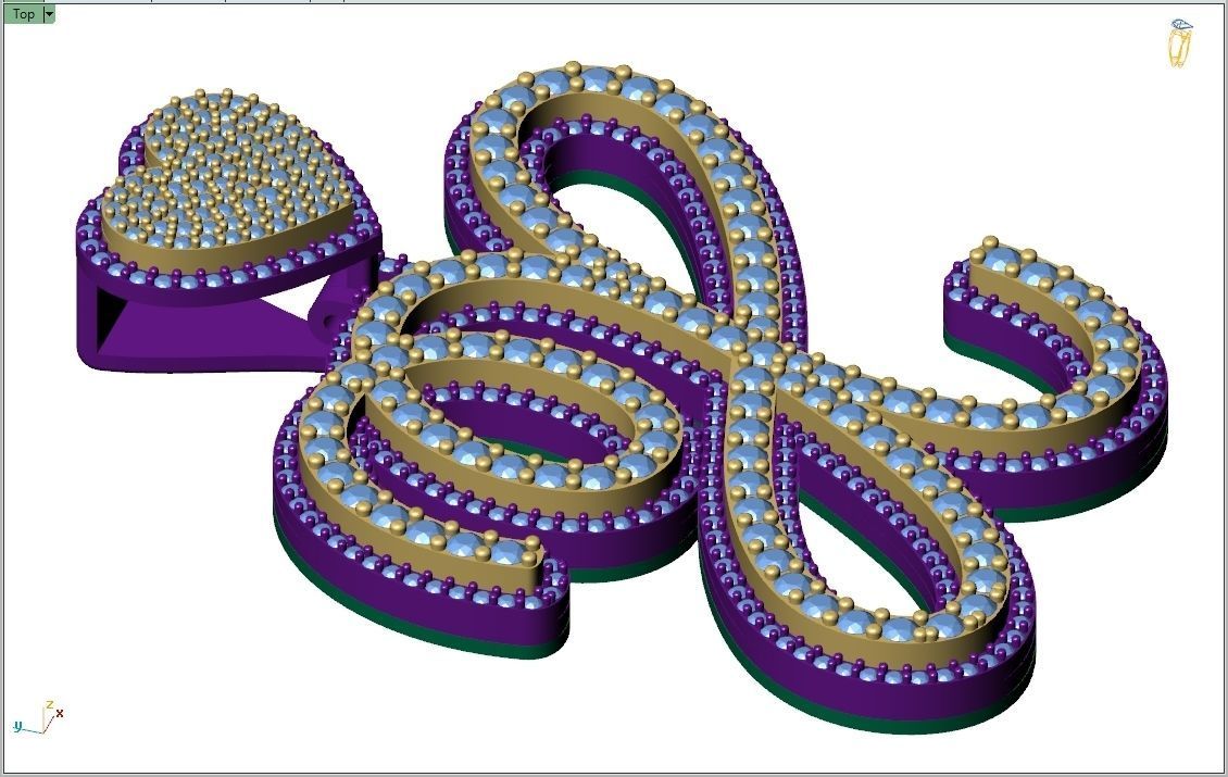 Custom Cursive Initial X Letter Diamond Pendant A to Z Alphabet 3D print model_10