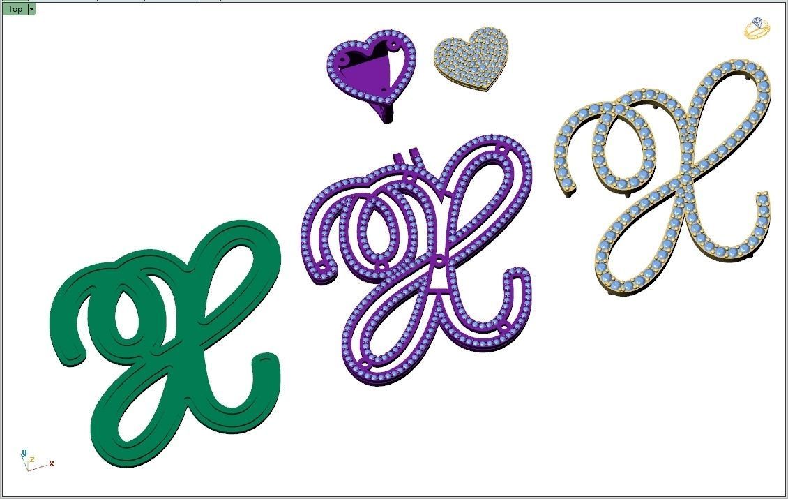 Custom Cursive Initial X Letter Diamond Pendant A to Z Alphabet 3D print model_15