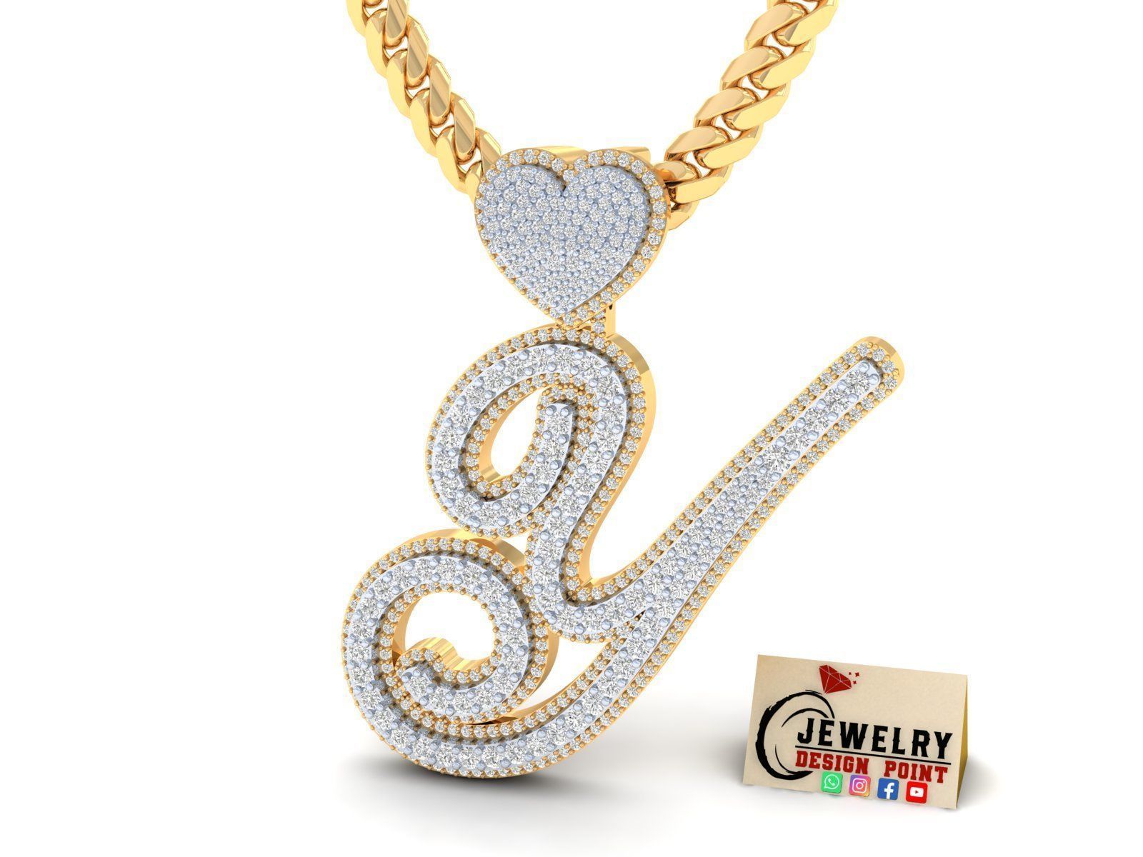 Custom Cursive Initial Y Letter Diamond Pendant A to Z Alphabet 3D print model_2