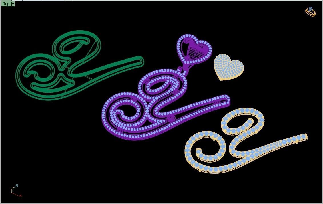 Custom Cursive Initial Y Letter Diamond Pendant A to Z Alphabet 3D print model_17