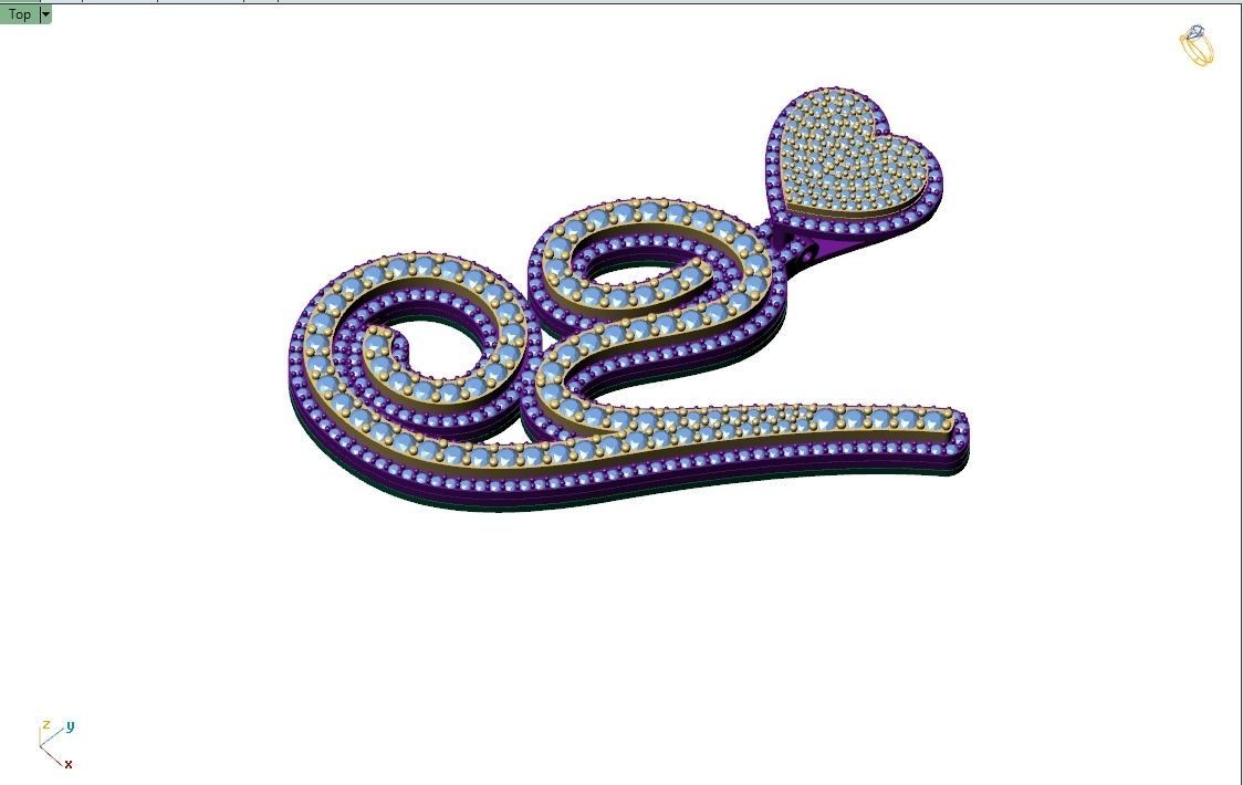 Custom Cursive Initial Y Letter Diamond Pendant A to Z Alphabet 3D print model_8