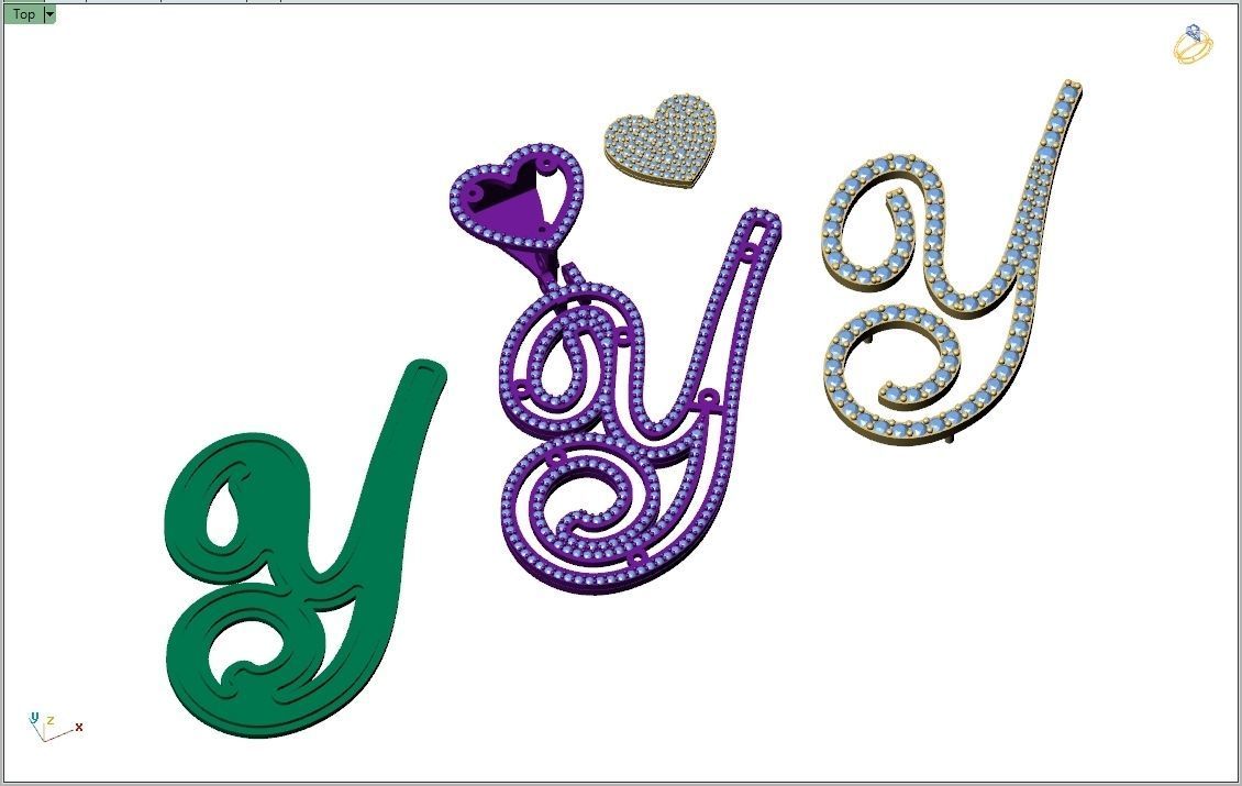 Custom Cursive Initial Y Letter Diamond Pendant A to Z Alphabet 3D print model_14