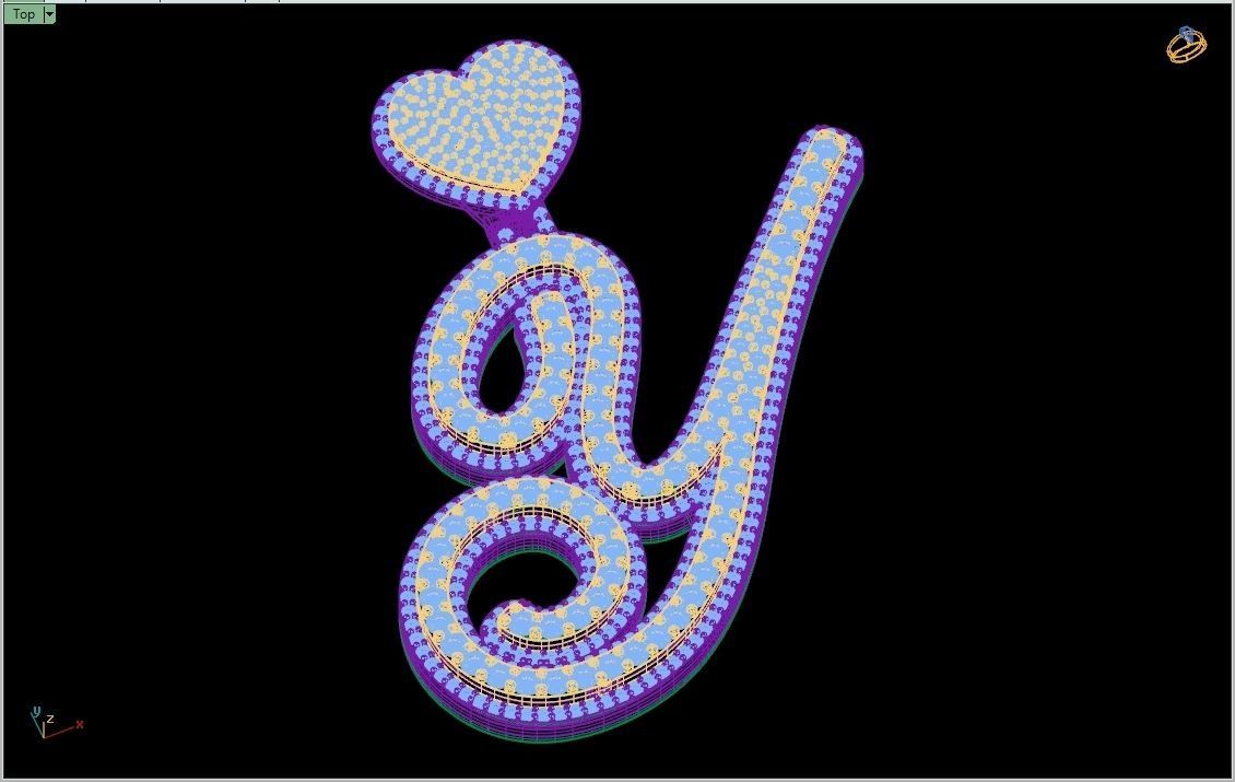 Custom Cursive Initial Y Letter Diamond Pendant A to Z Alphabet 3D print model_15