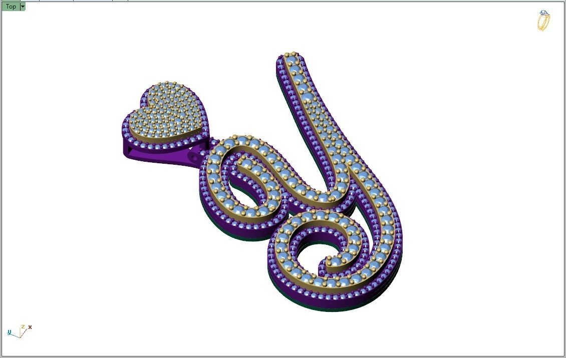Custom Cursive Initial Y Letter Diamond Pendant A to Z Alphabet 3D print model_9