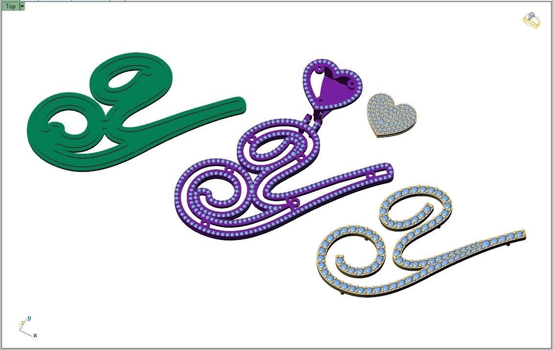 Custom Cursive Initial Y Letter Diamond Pendant A to Z Alphabet 3D print model_12