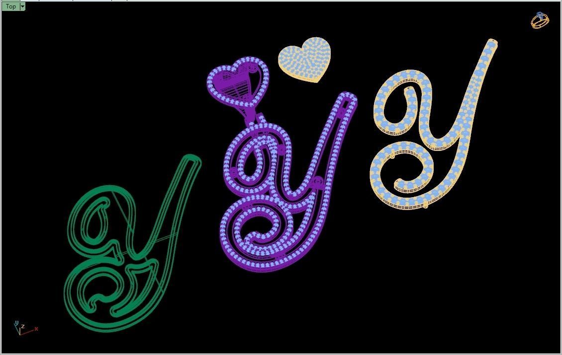 Custom Cursive Initial Y Letter Diamond Pendant A to Z Alphabet 3D print model_16