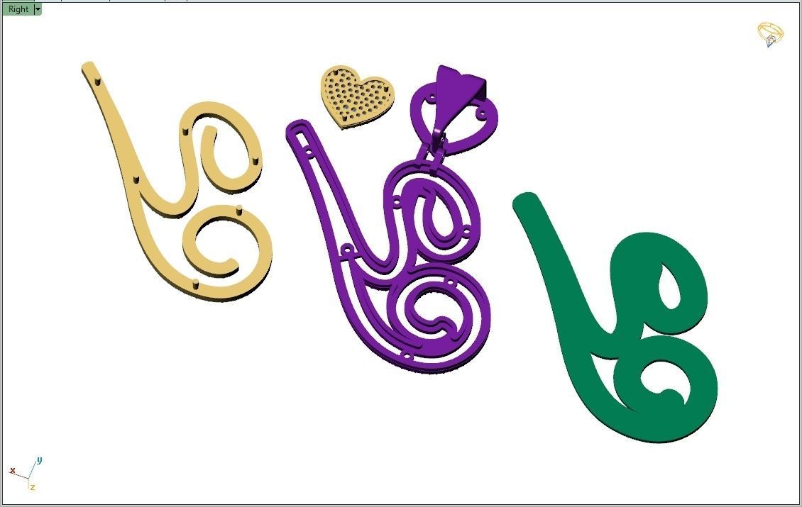 Custom Cursive Initial Y Letter Diamond Pendant A to Z Alphabet 3D print model_13